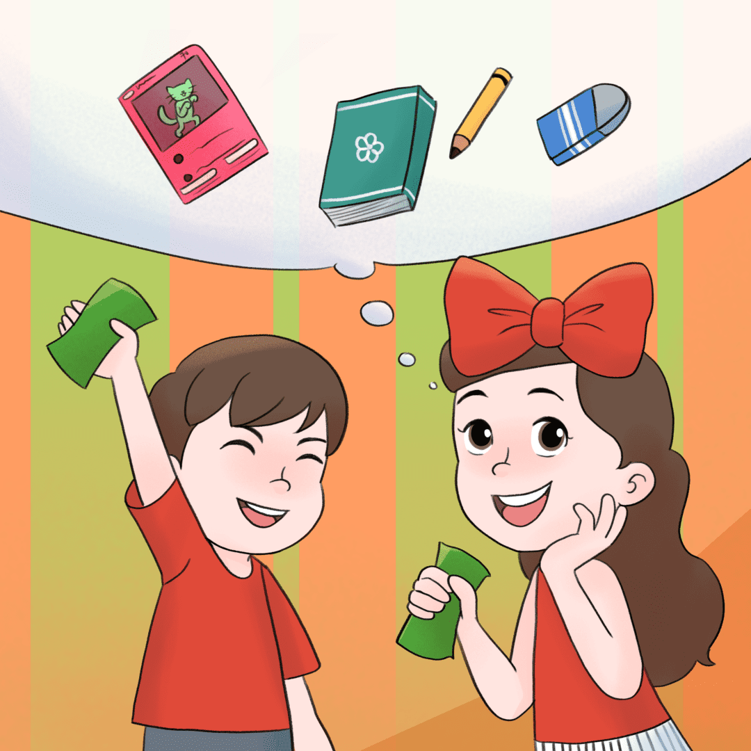 A boy and girl are holding books in their hands.